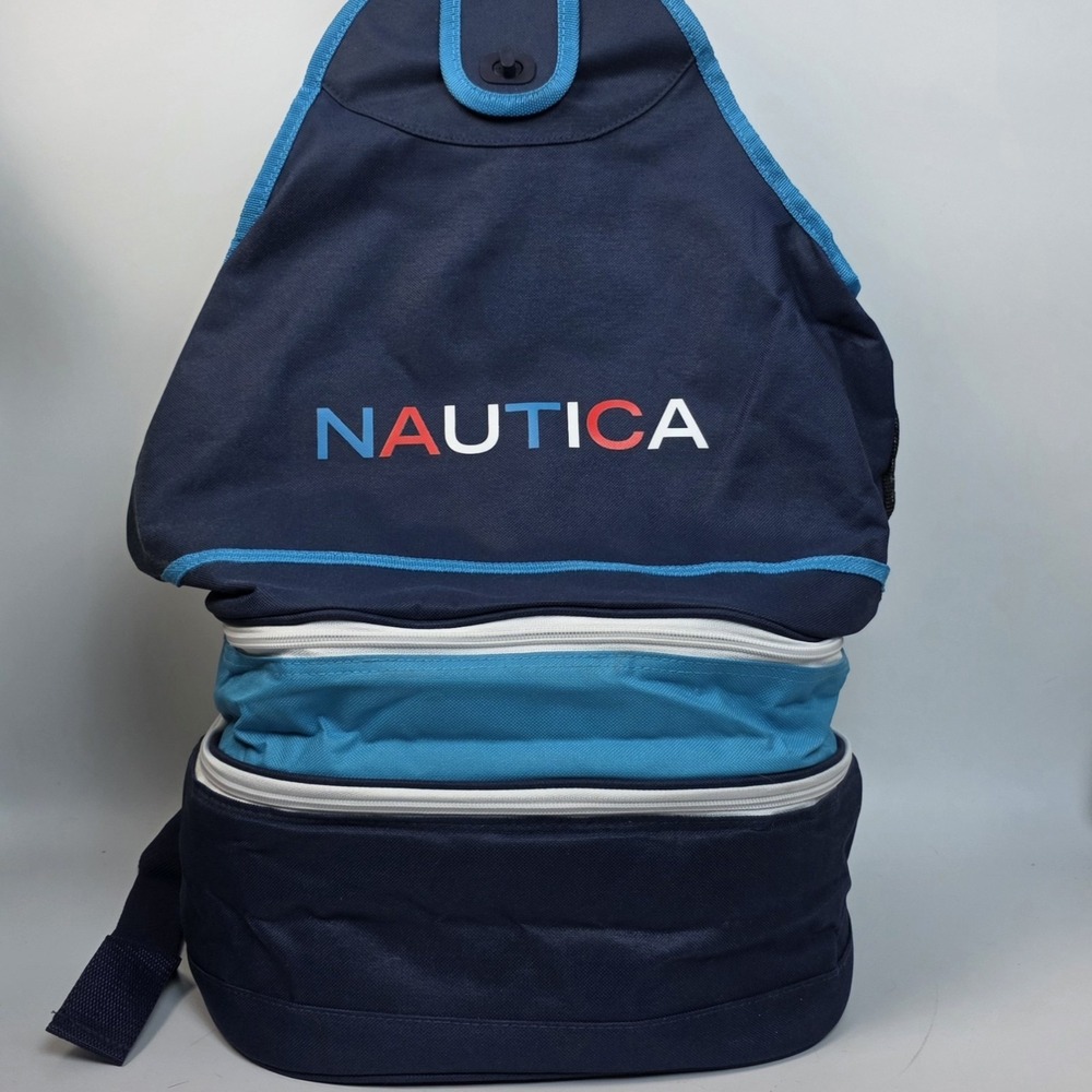 Nautica Collapsible Beach Cooler Tote Mesh Backpack Pre-loved Excellent #1102 - Picture 3 of 5
